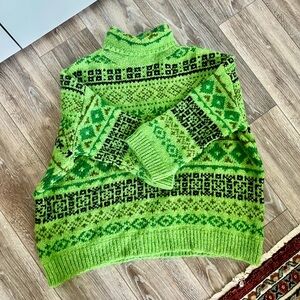Zara Green Patterned Turtleneck Sweater